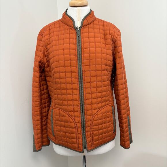 Oleg Cassini Reversible Quilted Silk Jacket Olive Green Burnt Orange Medium - Picture 9 of 16